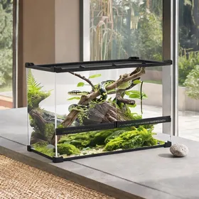 Meilleurs prix pour Terrarium pour reptiles avec vue panoramique 360° verre trempé noir 50 x 30 x 35 cm