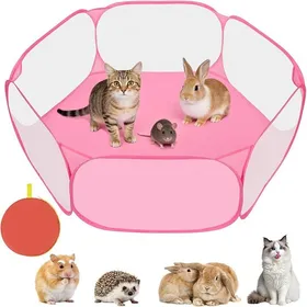 Meilleurs prix pour Parc pour Petits AnimauxEnclos Pliable Tente avec Fermeture ÉcirCage Portable Respirante TransparenteEnclos Rose