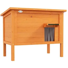 Meilleurs prix pour Niche pour chat dextérieur en bois isolée surélevée avec rideau de porte et toit ouvrant orange 85 x 50 x 68 5 cm