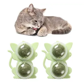 Meilleurs prix pour Lot de 2 Boules dHerbe à Chat Murales Jouet Rotatif pour Chats Nettoyage Dents et Apaisement