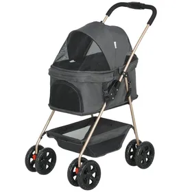 Comparer les prix de Carrousse 3-en-1 pour animaux domestiques poussette pour chiens pliable avec 4 roues et porte amovible pour chiens et chats Gris