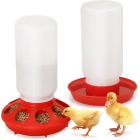 Comparer les prix de Ensemble Mangeoire Abreuvoir Automatique pour Poussins 1L sans Dechets Rouge
