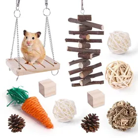 Comparer les prix de Jouets pour hamster - EINNENFFER - Ensemble de jouets à mâcher - 11 pièces - Naturel et sain - Pour rongeurs
