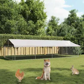 Meilleurs prix pour Argent Chenil dextérieur grande cage pour chien avec toit 600x300x150 cm A217