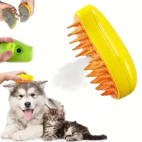 Comparer les prix de Brosse à vapeur 3 en 1 pour chiens et chats peigne anti-poils pour animaux de compagnie vert + jaune UISAVE