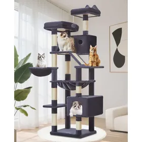 Meilleurs prix pour Arbre à chat XXL - JOZSI - Arbre à Chat Maine Coon 180 cm 2 Condos 8 Griffers Plateformes Panier Hamac Gris Foncé (MS026LG)