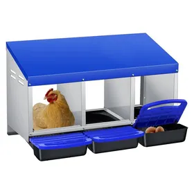 Comparer les prix de Pondoir pour Poules Nichoirs 3 cases avec perchoir et Triple bac de recyclage des œufs- Antirouille /Étanche/ Ventilé -Bleu