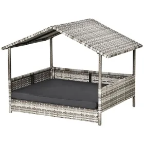 Comparer les prix de Maison pour chien en rotin - Rotin PE résistant aux intempéries - Coussin imperméable en polyester