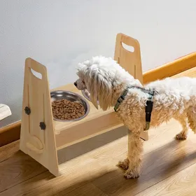 Comparer les prix de Gamelle Chat Chien Surélevée - BingoPaw - 2 Bols en Acier Inoxydable - Support Réglable en Hauteur - Pin