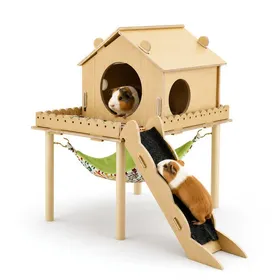Comparer les prix de Cabane en Bois pour Cochons d’Inde Maison Cachette pour Petits Animaux avec Rampe convient pour lapins hamsters nains60 x 52