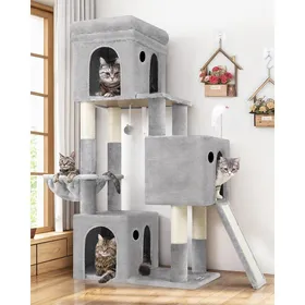 Comparer les prix de Arbre à chat pour gros chats - JOZSI - Arbre 2-4 Chats 3 Niches Plateforme Planche Sisal Panier Peluche Gris Clair (F52B)