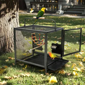 Meilleurs prix pour Cage délevage oiseaux - UNHO - 58x46x56cm Grande Volière pour Oiseaux - 1 Perchoir - 2 Mangeoires - Balançoire - Noir