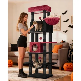Comparer les prix de 170 cm Grand Arbre à Chat Tour à Chat pour Chats dintérieur avec Grand Perchoir Tapis Lavable 2 Niches Chats Noir Rouge