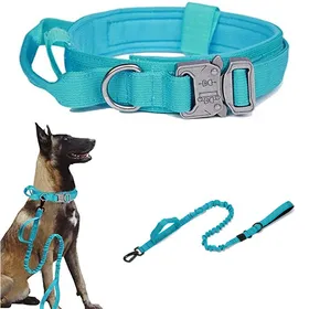 Comparer les prix de Ensemble laisse et collier pour chien - Phoesky - Métal tactique - Réglable - 38-47 cm (cou) - Bleu