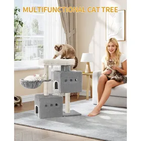 Meilleurs prix pour Arbre à ChatTour de Jeux 75 cm Meubles de Maison pour Chats avec 2 Niches Grande Plate-Forme Sisal Griffoir Hamac Gris Clair