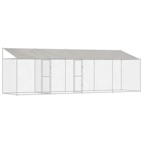 Comparer les prix de Cage pour chien extérieure - vidaXL - Argenté - 800x200x258 cm - Acier et PE - Porte verrouillable - Murs en treillis