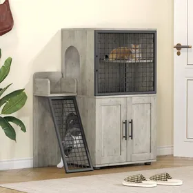 Comparer les prix de Bac à litière moderne pour chat toilettes cachées à double couche avec échelle robuste armoire pour chats dintérieur en gris