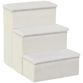 Meilleurs prix pour Treppe pliable pour animaux 3 marches avec rangement MDF blanc 40x54x48 cm