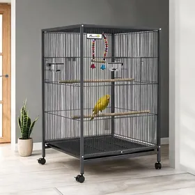 Comparer les prix de Grande volière à oiseaux en acier noir avec roulettes balançoire et perchoirs 48x46x78 cm