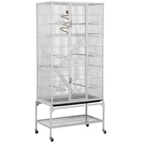 Meilleurs prix pour Cage à oiseaux - volière perroquet perruche calopsitte conure canaris sur roulette - 77 x 46 x 1755 cm - blanc 3 niveaux 4 roues