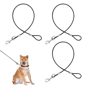 Meilleurs prix pour Rallonge laisse chien - câble métallique anti-morsures petit/chiot/moyen 3 pièces - noire Étiquette