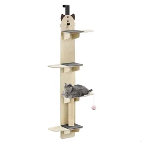 Comparer les prix de Arbre à Chat Mural 4 Niveaux - FIANAO - Structure en Bois Massif Robuste - Griffoir Balle de Jeu et Plateformes - 42x23x170cm