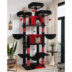 Meilleurs prix pour Arbre à chat gothique XXL - JOZSI - Arbre Gothique 204 cm3 Perchoirs2 Niches2 PaniersHamacStable pour 3-5 Chats (F80Gothique)