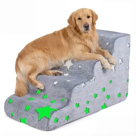 Meilleurs prix pour Escalier pour Animaux à 4 Niveaux COSTWAY Tissu Phosphorescent Fond Antidérapant Housse en Flanelle Lavable Rampe pour Chien