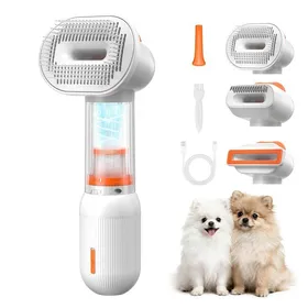 Comparer les prix de Brosse aspirante pour chien 4 en 1 : brosse autonettoyante peigne à sous-poil outil de toilettage anti-mue peignage - Blanc