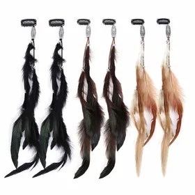 Meilleurs prix pour Lot de 6 barrettes à cheveux en plumes accessoires bohèmes faits main coiffes hippies à pompons accessoires de déguisement