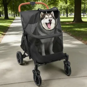 Meilleurs prix pour SUPFINE Poussette pour Animaux à Fenêtre Complète poussette de voyage pour Chien Pliage en un Clic Jusquà 30 kg Noir