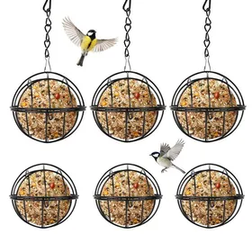 Comparer les prix de 6 Pièces Mangeoire Oiseaux Exterieur Noir en Métal Diamètre 7 cm Chaîne 24 cm Boule de Graisse Oiseaux Sauvages Suspen MANGEOIRE
