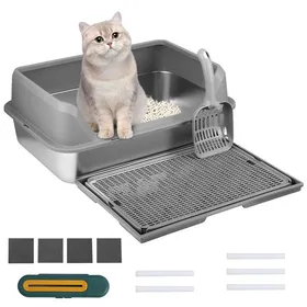 Comparer les prix de TTLIFE 18L Bac à Litière pour Chat INOX Semi-fermé, Bac Litiere Chat avec Pelle à Litière, Désodorisant et Pédale Anti-Fuite