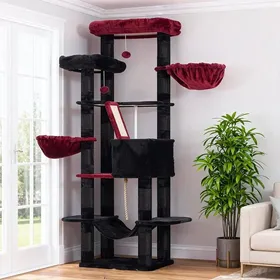 Comparer les prix de Arbre à chat multi-niveaux - JOZSI - Arbre à Chat 173 cm 2 Plateformes 17 Griffoirs 1 Niche 1 Hamac Noir/Rouge (HCT025BR)