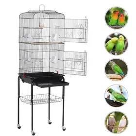 Comparer les prix de MIPAN. Volière - Cage Oiseau de Noir - 46 x 35.5 x 158.5cm  - Voliere Perroquet / Oiseaux  - Avec Mangeoires + Roulettes
