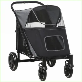 Meilleurs prix pour Poussette pour chien - PawHut - Pliable 30 kg maille laisse sécurité chiens grands - Gris