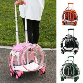 Comparer les prix de Valise trolley de transport pour chat petit chien transparente rose sac ventilé avec tige télescopique et roulettes silencieuses