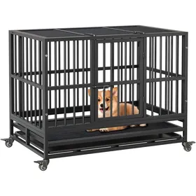 Meilleurs prix pour Cage pour chien -Cage de transport - Panneau de particules -HOERFURIY- 94 X 60 X 75CM - NOIR