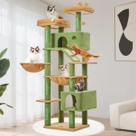 Comparer les prix de Arbre à chat multifonctionnel - JOZSI - Arbre 180 cm pour Maine Coonstable XXL2 condos8 griffoirs2 plateformespanierhamacvert