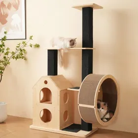 Meilleurs prix pour Grand Arbre à Chat 80x40x152 cm Naturel & Noir Structure Massive 2 Maisons et Poteaux à Griffer en Sisal