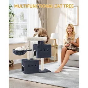 Comparer les prix de Arbre à ChatTour de Jeux 75 cm Meubles de Maison pour Chats avec 2 Niches Grande Plate-Forme Sisal Griffoir Hamac Gris Foncé