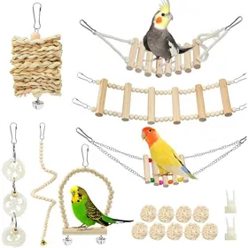 Comparer les prix de 19 Jouet pour Oiseaux Bois Naturel Hamac Échelle Accessoire de Cage Perruches et Inséparables .