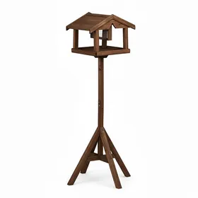 Comparer les prix de Relaxdays Mangeoire pour oiseaux sur pied silo jardin & terrasse nourrir les oiseaux sauvages en bois de sapin brun
