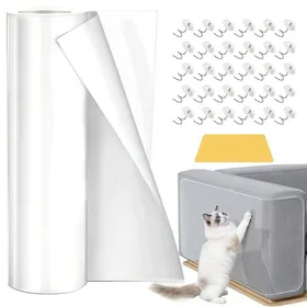 Meilleurs prix pour Protection Canapé Chat Anti Griffe 5m x 30cm Anti Griffe Chat Canapé avec 30 Clous de Fixation et Un Grattoir Film Adh TRAITEMENT