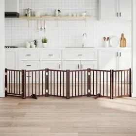 Meilleurs prix pour vidaXL Barrière pour chiens avec porte 6 panneaux bois de sapin massif, barrière de sécurité pour animaux de compagnie, 352293