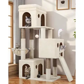 Meilleurs prix pour Arbre à chat beige - JOZSI - Arbre à Chat Beige 2-4 Chats 3 Grandes Niches 40x33x35 cm Plateforme Sisal Panier Gris (F52B)
