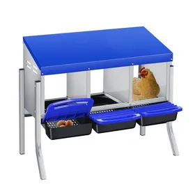 Meilleurs prix pour Pondoir pour Poules Nichoirs sur pied 3 cases avec perchoir antirouille et Triple bac de recyclage des œufs-Bleu