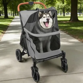 Comparer les prix de SUPFINE Poussette pour Animaux à Fenêtre Complète poussette de voyage pour Chien Pliage en un Clic Jusquà 30 kg Gris
