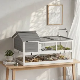 Meilleurs prix pour Terrarium pour tortue EVRYAE 116 x 705 x 695 cm en bois et métal avec support lampe toit ouvrant gris