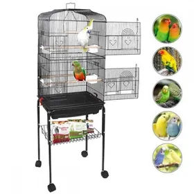 Meilleurs prix pour MIPAN. Cage À Oiseaux Volière Avec Mangeoires + Roulettes - Pour Canaris Perruches Perroquets - 46×35.3×150.6cm - Noir